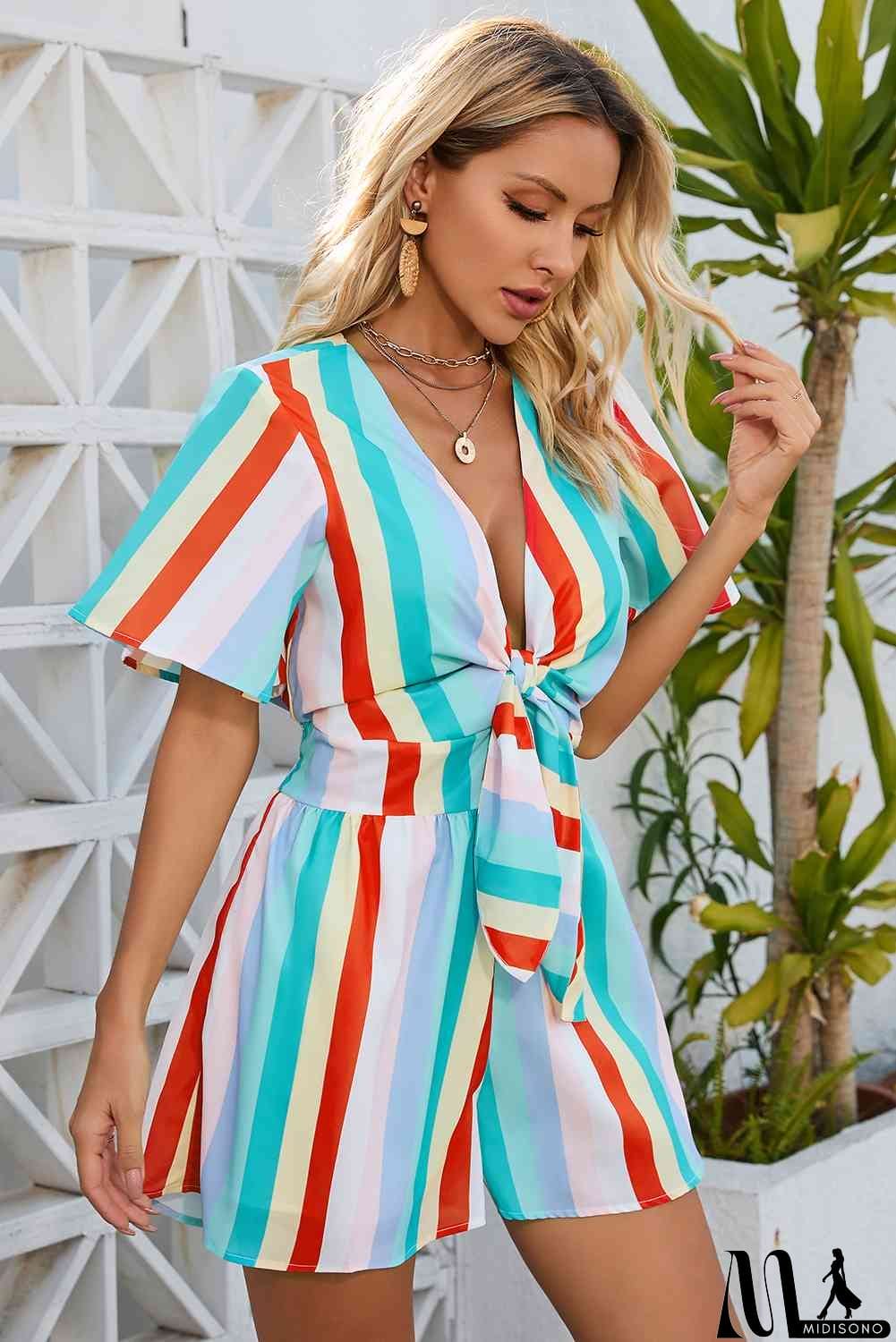 MidiSono - Striped Tie Front Romper