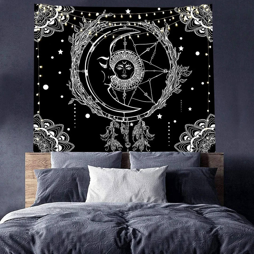 Dropshipping Tarot White Black Sun And Moon Wall Hanging Tapestry Gossip Hippie Rugs Dorm Decor Mandala Bedspread Bedroom Decor