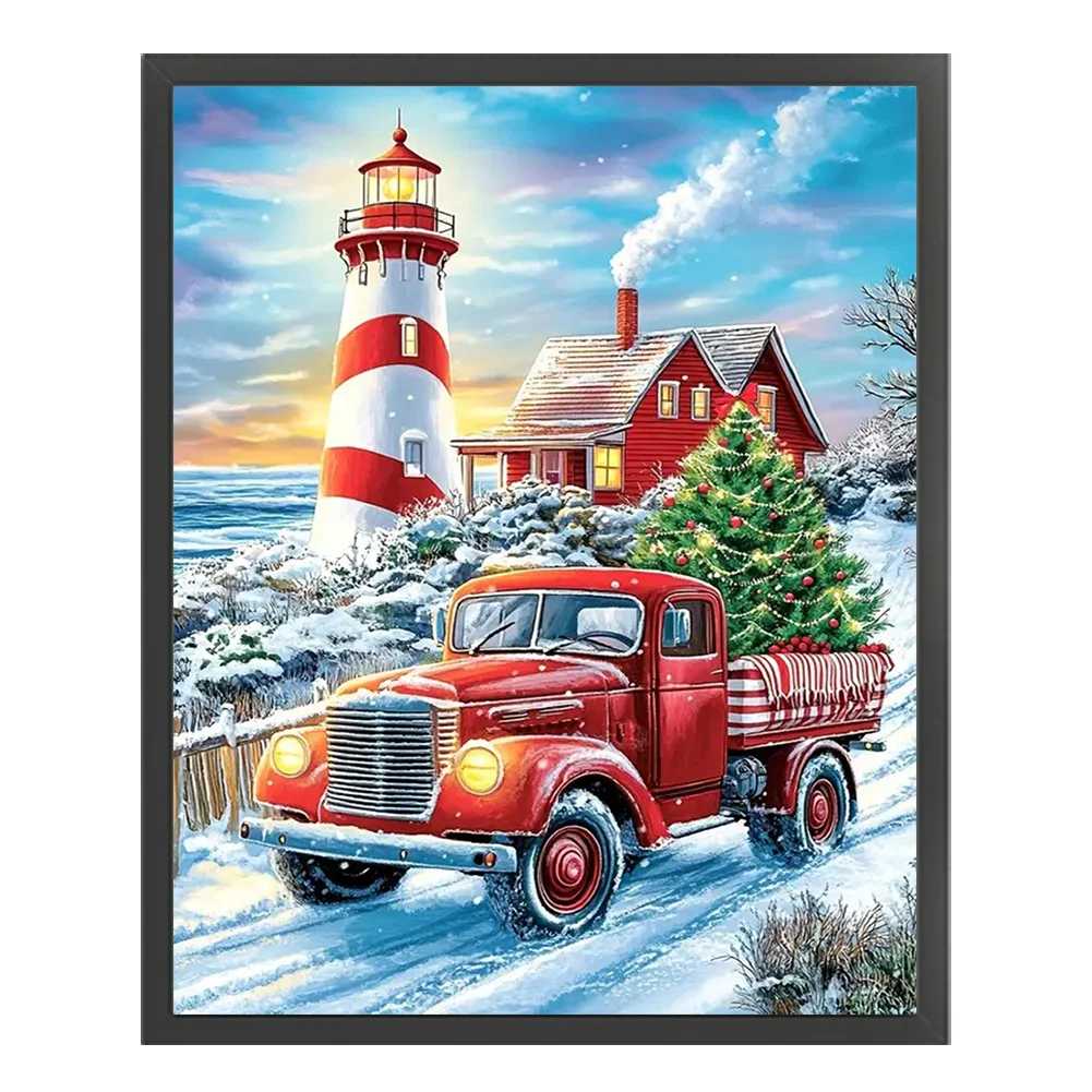 11CT Full Stamped CrossStitch - Lighthouse Truck(Canvas|40*50CM)