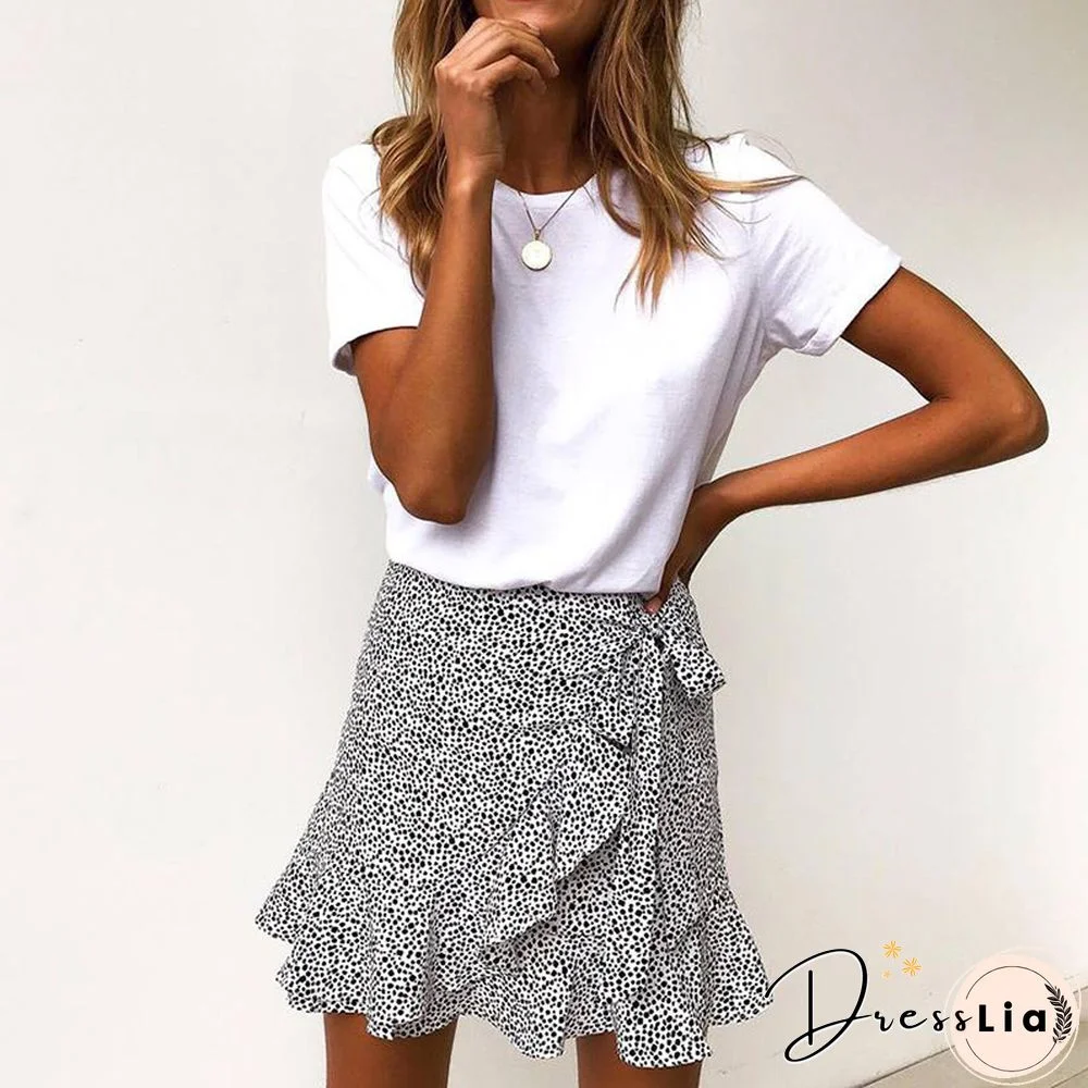 Multi Dot Print Short Mini Skirts Women Summer Ruffle High Waist Bow Tie Skirt Ladies Streetwear Slim Bottoms Saias