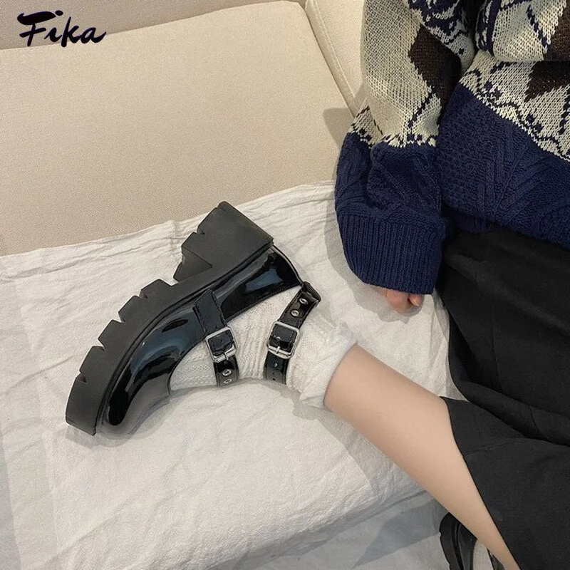 Platform Lolita Shoes Japanese Style Women Soft Leather Heel Shoes 2021 Ladies College Student Black Mary Jane Shoes Goth Punk