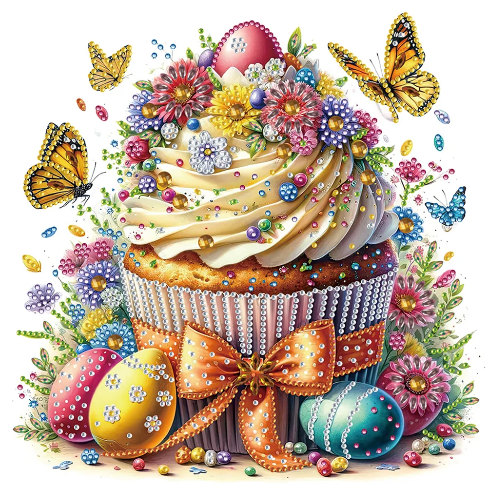Partial Special-shaped Crystal Rhinestone Diamond Painting - Easter Egg Cake(Canvas|30*30cm)