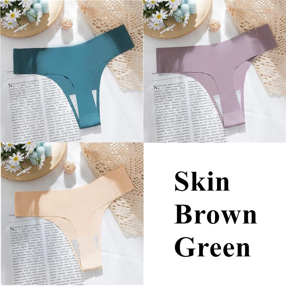3Pcs New Ice Silk Thong Sexy Panties Seamless G String Underwear Women Low-Rise Thongs Women Lingerie Bikini T Back Underpants
