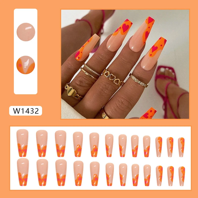 Churchf Churchf Ballet Orange Graffiti Sweet Girl Love Finished Beauty Nail Film Ins Wind Fake Nails Can Be Mixed Batch