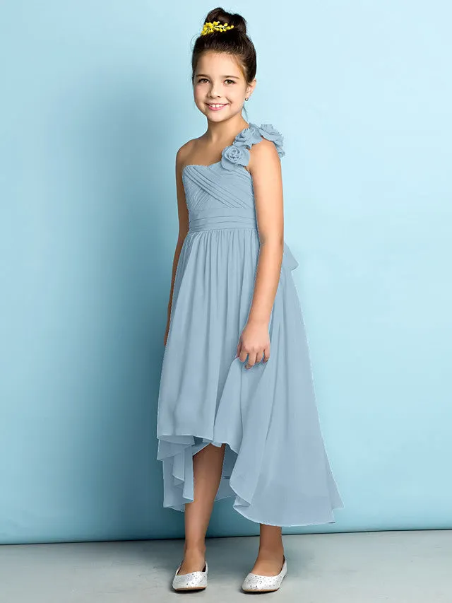 One Shoulder Pleated A-line Junior Bridesmaid Dress Slate Blue main image 1
