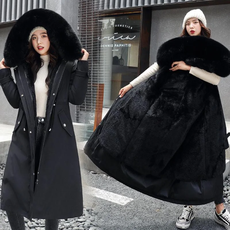 Fitaylor New Winter Long Coat Women Warm Thickness Hooded Parkas Plus Size Large Fur Collar Embroidery Jackets Padded Coats