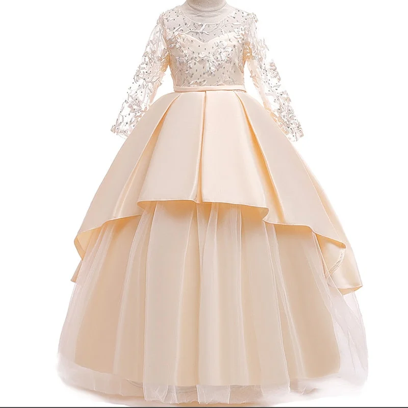 Princess Baby Girls Lace Flower Ball Gown Wedding Bridemaid Dresses For Girls Party Dress First Communion Dress For Baptism