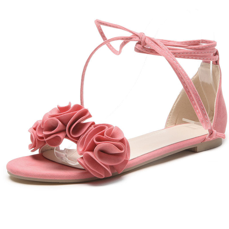 Flower quarter strap ankle tie-up sandals | Women's boho beach sandals