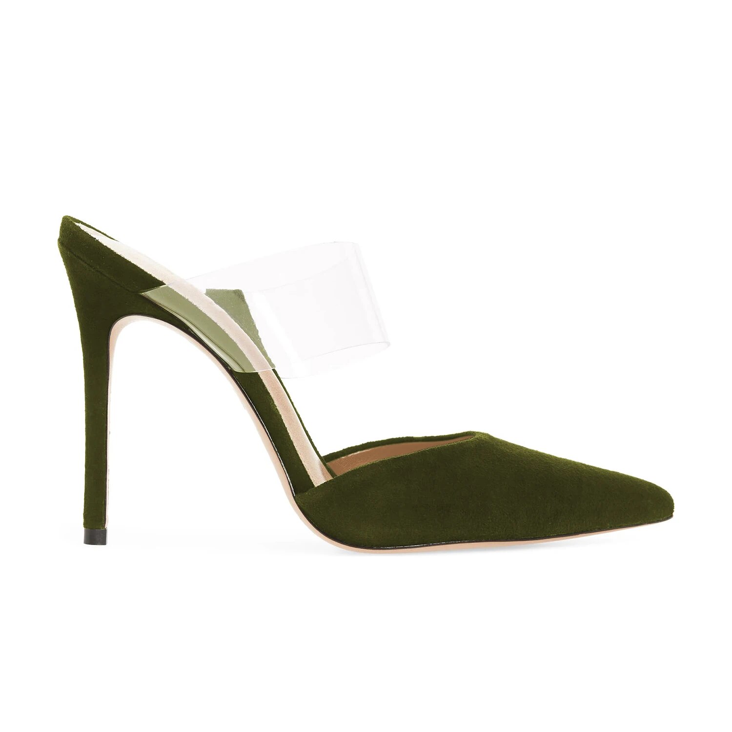 TAAFO Transparent PVC High Thin Heels Women's Slippers Pointed Toe Outside Mules Ladies Shoes 