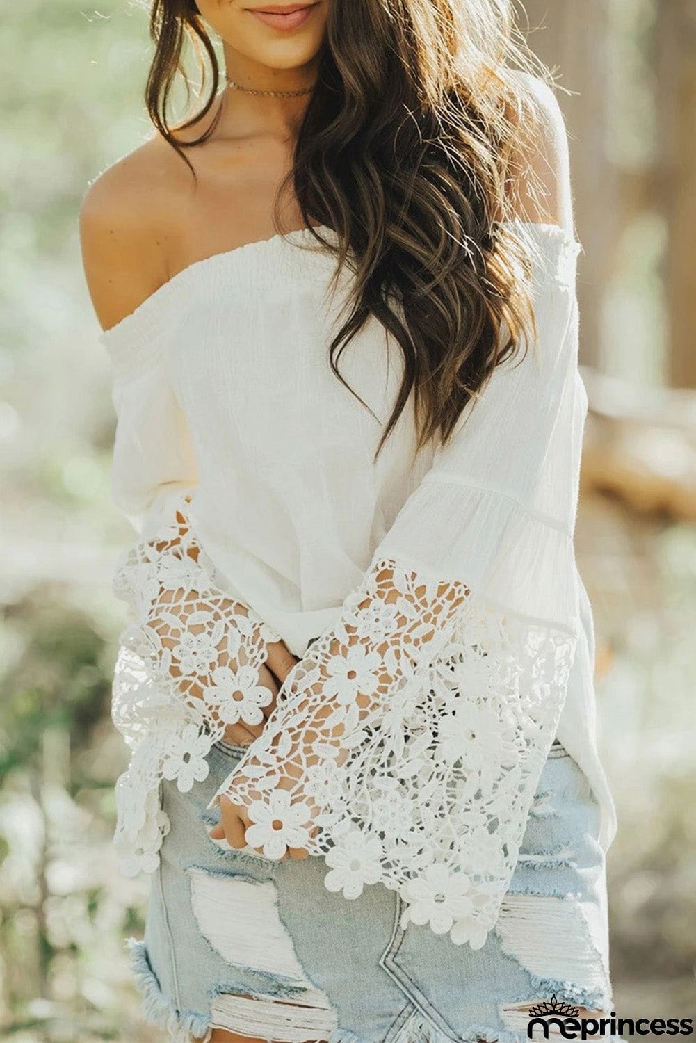 Off Shoulder Crochet Hem Top