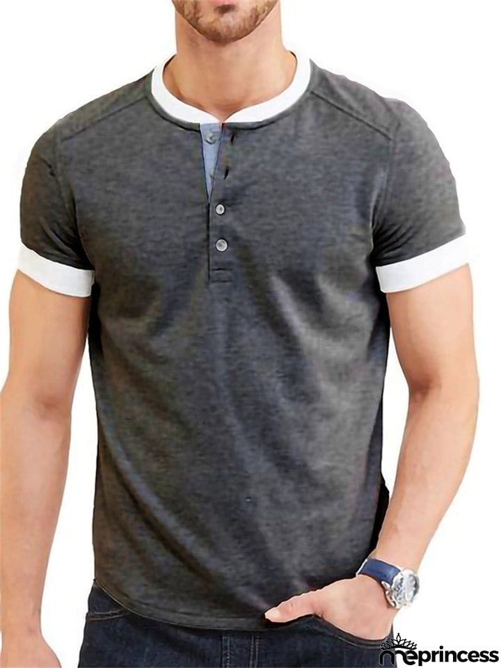 Summer Daily Wear Comfy Short Sleeve Contrasting Slim T-shirts For Men