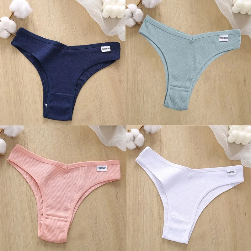 4PCS/Set Cotton Panties Women's Panties FINETOO Sexy Female Underpants Low Waist Underwear Women Pantys Lingerie M-XL