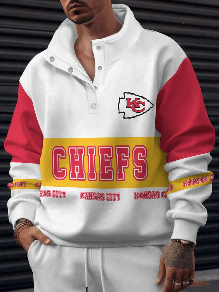 Kansas City Chiefs  2025 New Design Casual Snap  Mockneck Pullover Sweatshirt