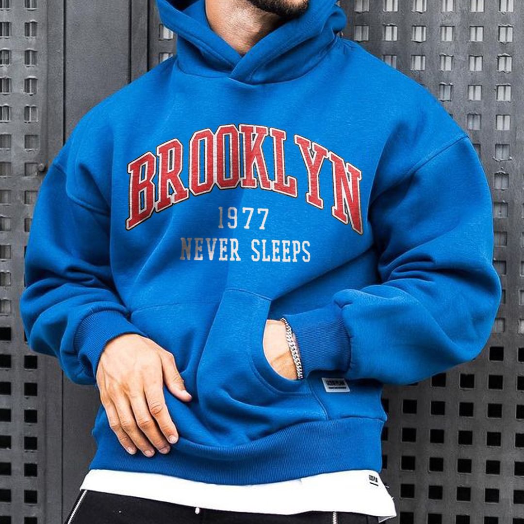 Men's Oversized Brooklyn Print Casual Hooded Sweatshirt