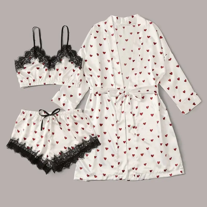 Churchf Direct Selling Love Summer Pajamas Set Tector Lace Ice Sling Skirt Home Dress Print