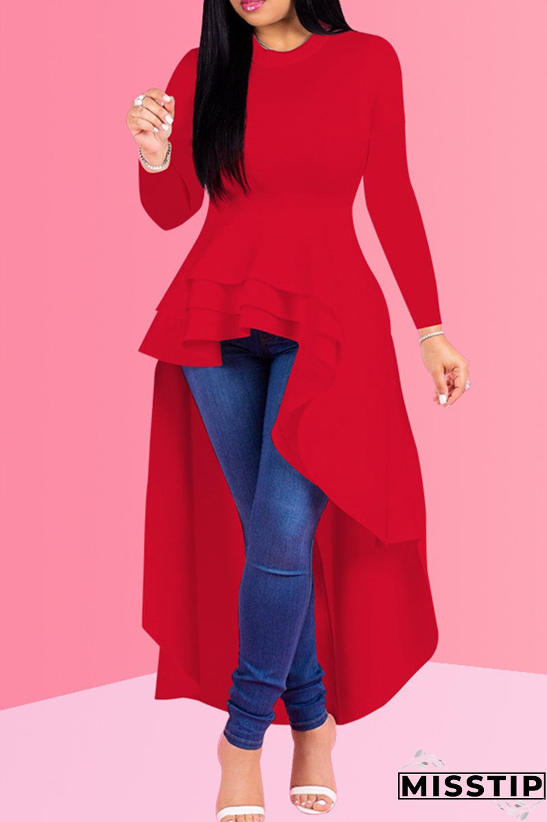 Fashion Casual Solid Asymmetrical O Neck Long Sleeve Dress