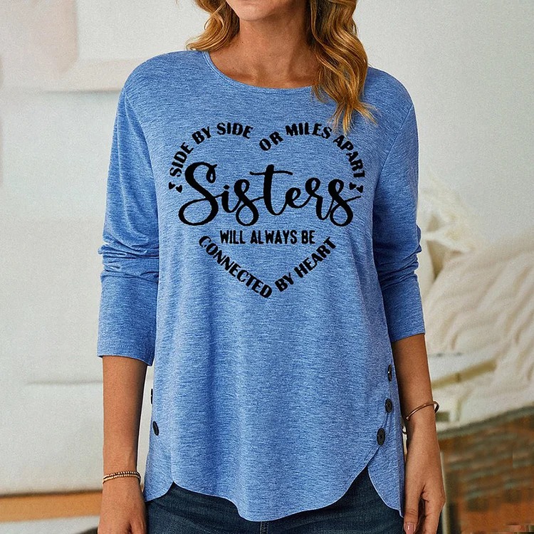 Wearshes Sisters Crew Neck Long Sleeve Casual T-Shirt