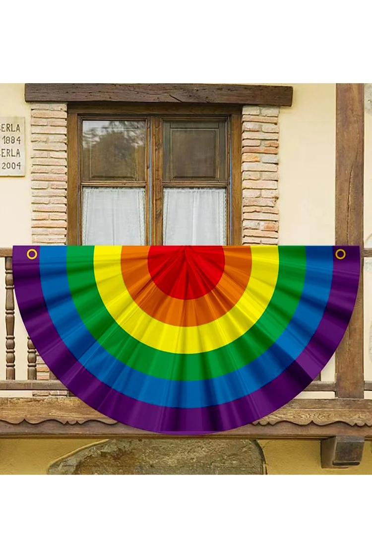 Rainbow Striped Print Fan-Shaped Flag