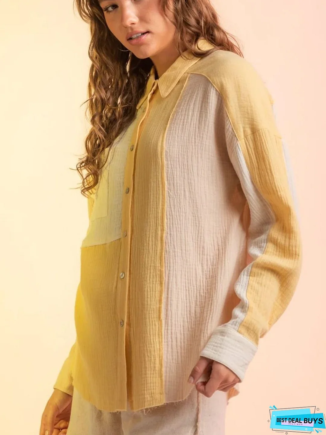 Contrast Button Up Long Sleeve Shirt