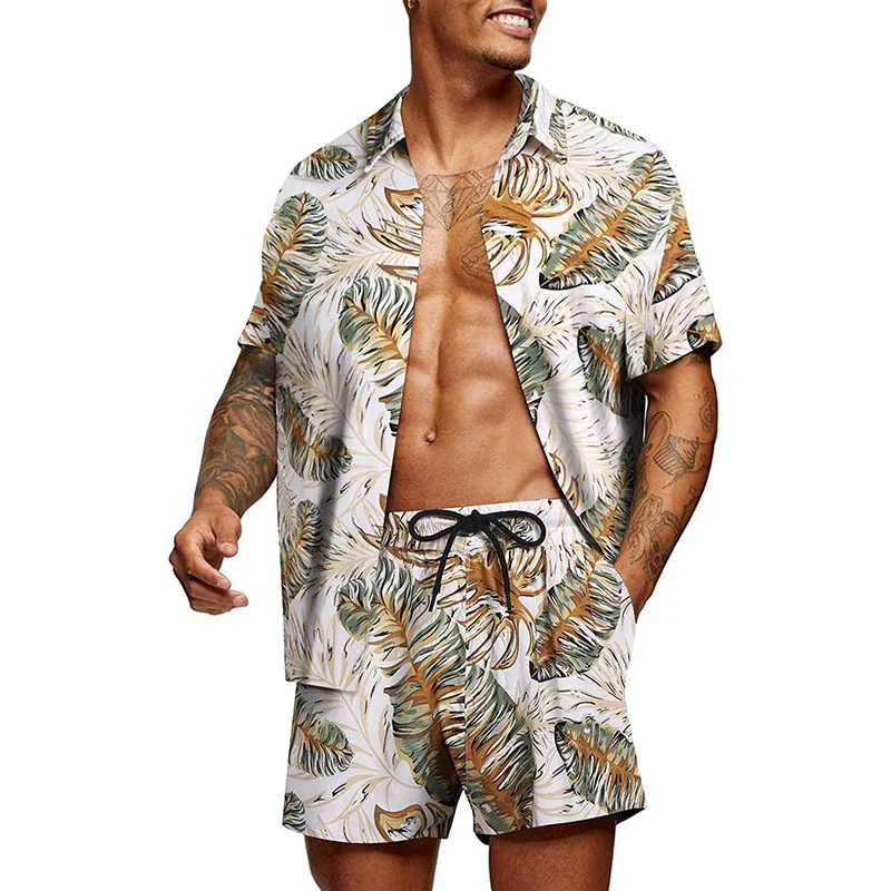 Men's Hawaiian Flower Shirt Beach Suit Shorts Two-piece Set