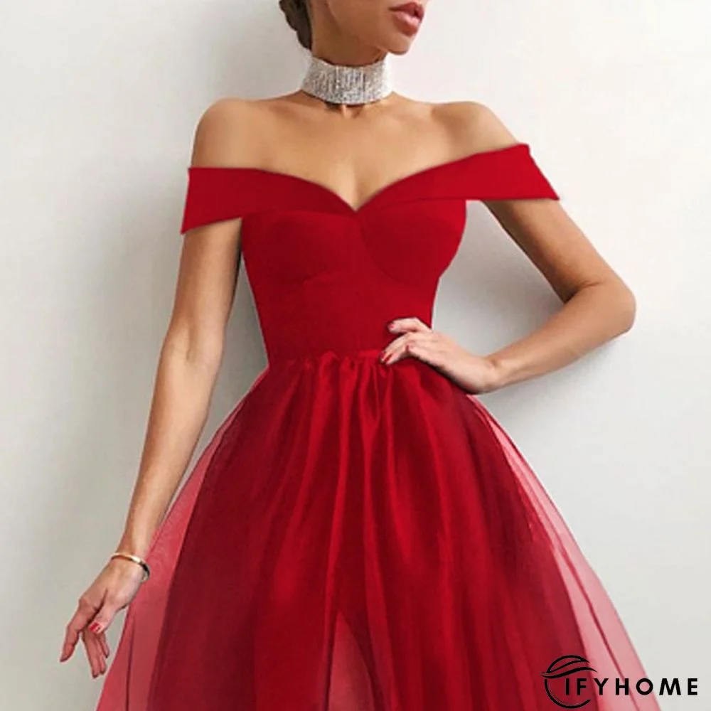 Halter Off Shoulder Party Dress Spaghetti Strap Spliced Mesh Dresses | IFYHOME