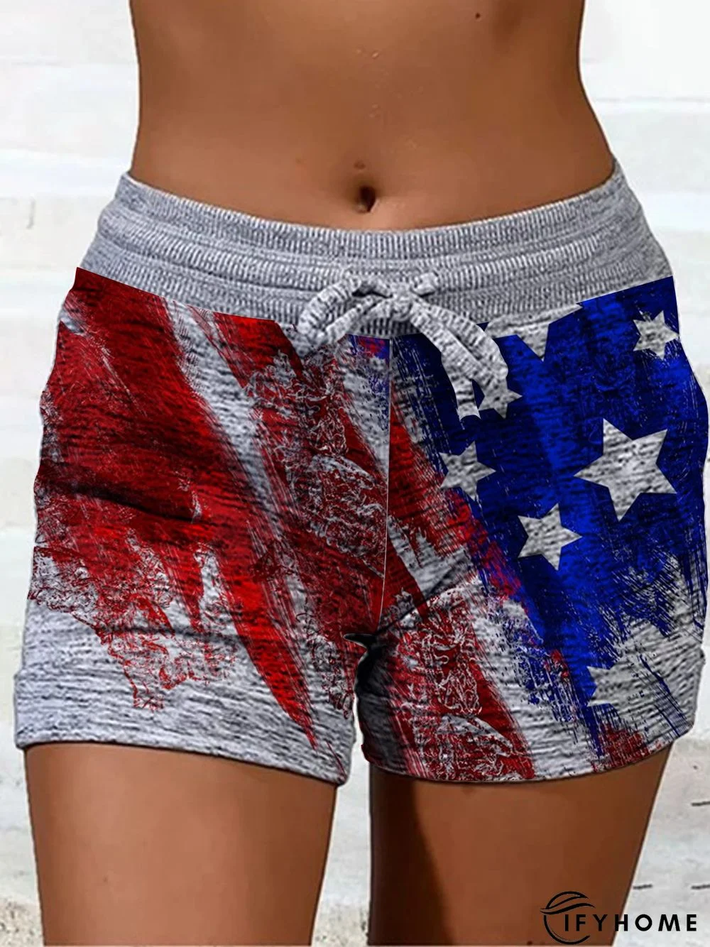 Women's American Festivals Stars Print Shorts Loosen Sporty Sweatpants | IFYHOME