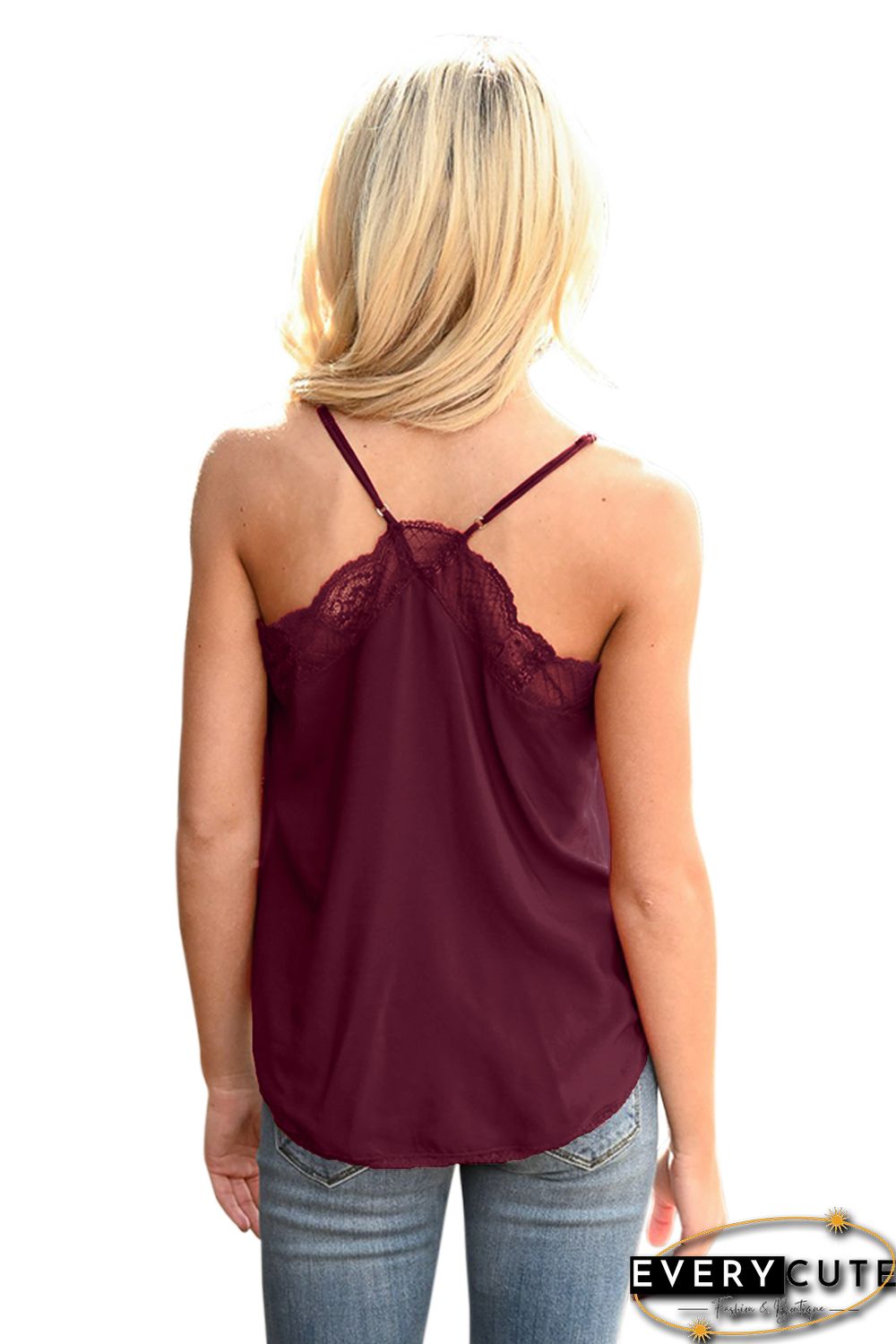 Wine Delicate Balance Lace Cami Tank
