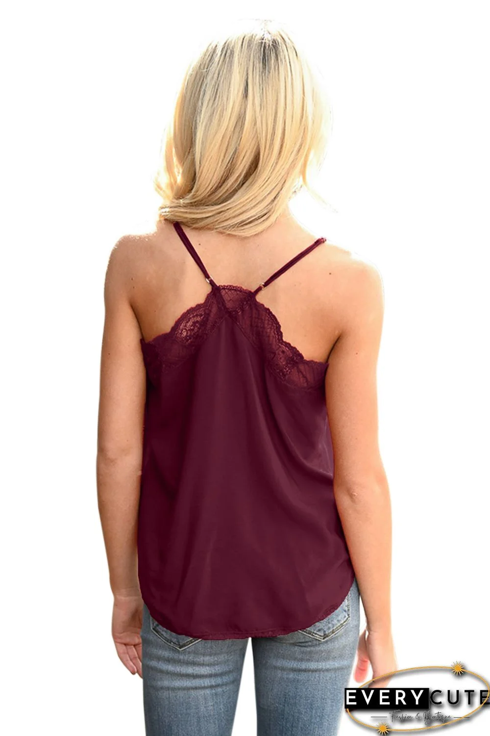 Wine Delicate Balance Lace Cami Tank