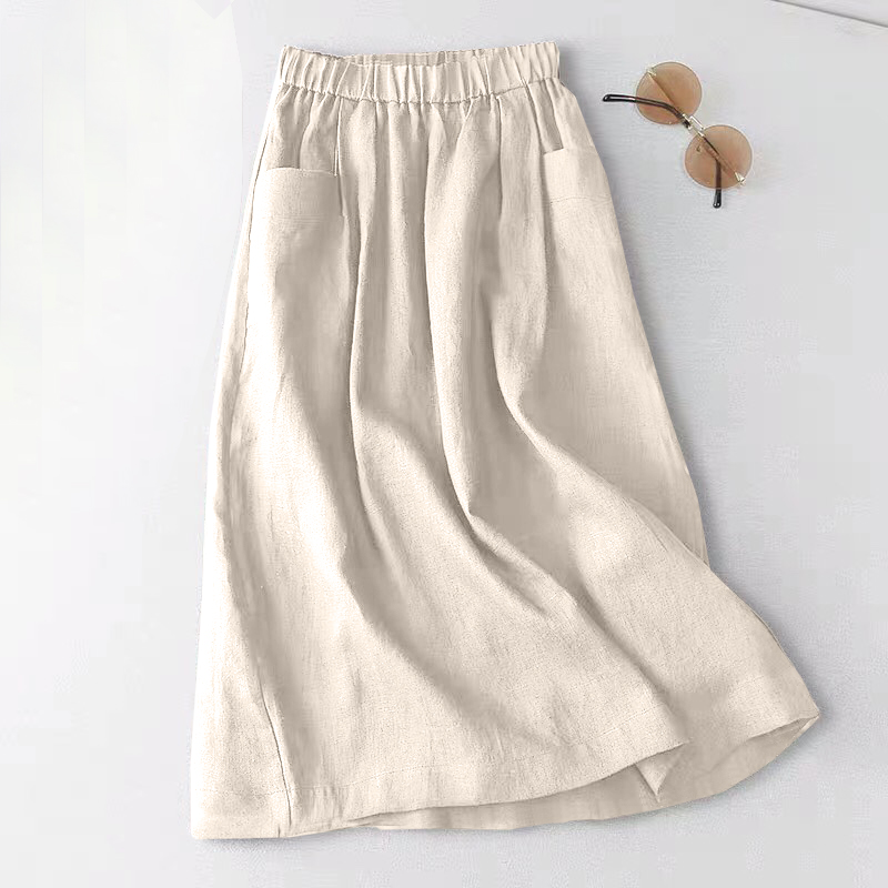 ZANZEA 2024 Summer Women Cotton Skirt Holiday Midi Skirt Elastic Waist Side Pockets Faldas Saias Jupe Casual Solid A Line Skirts