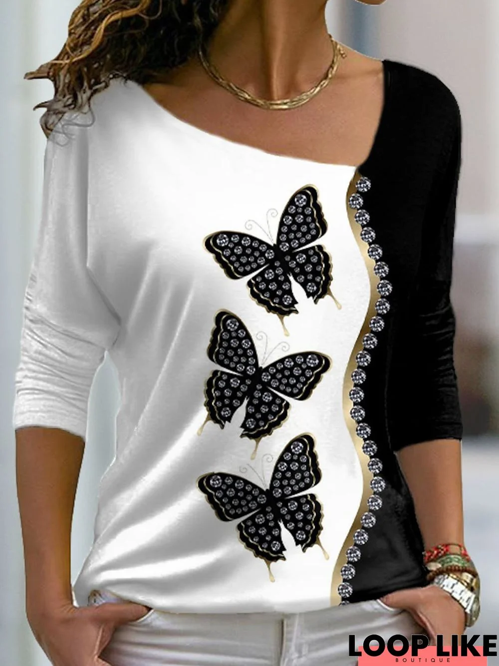 Asymmetrical Loose Casual Butterfly T-Shirt
