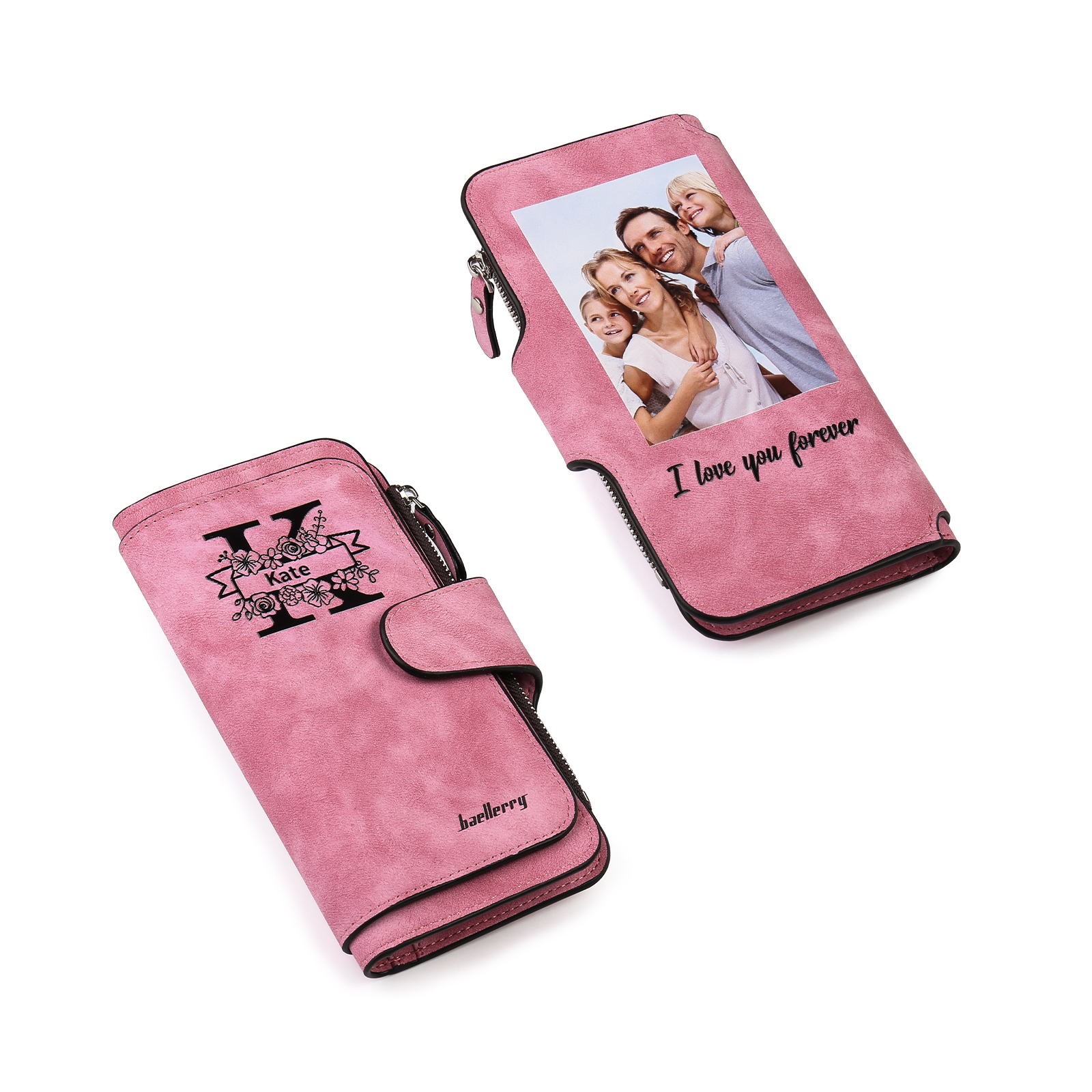Portafoglio in PU pelle con 1 letetra & 1 testo & 1 nome & 1 foto personalizzati per mamma/nonna