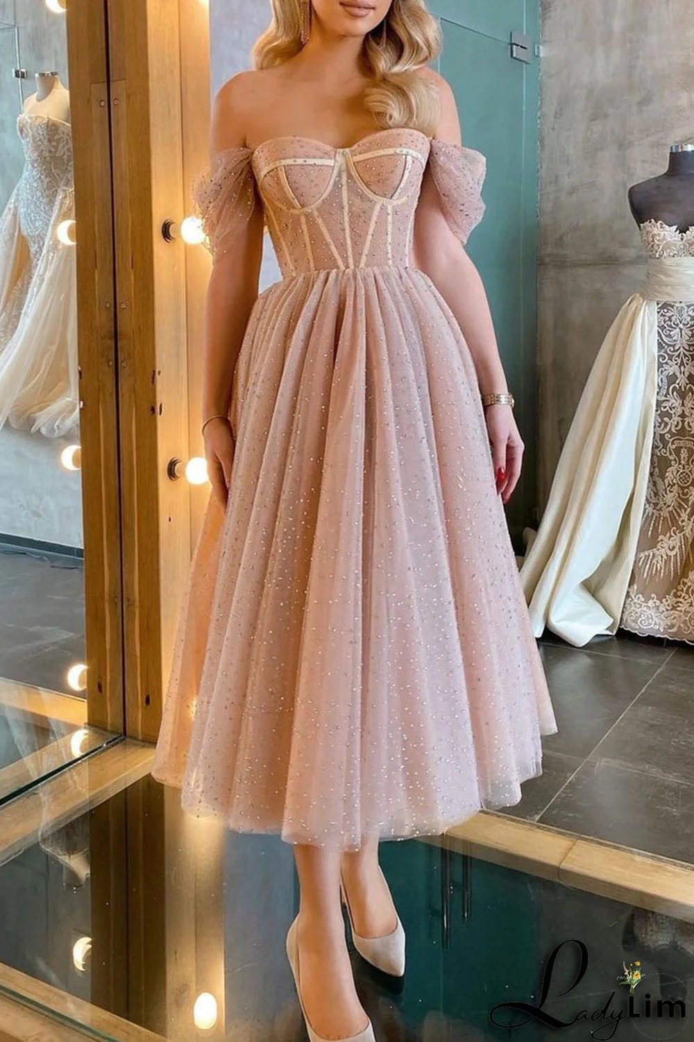 Apricot Sexy Elegant Solid Split Joint Strapless Evening Dress Dresses