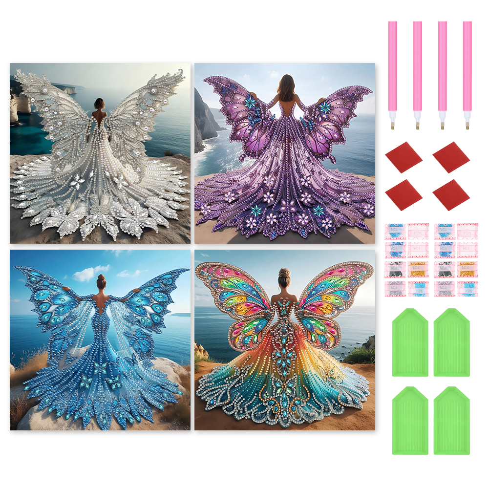 4pcs Girl With Angel Wings 30*30cm(canvas) special shaped drill diamond painting