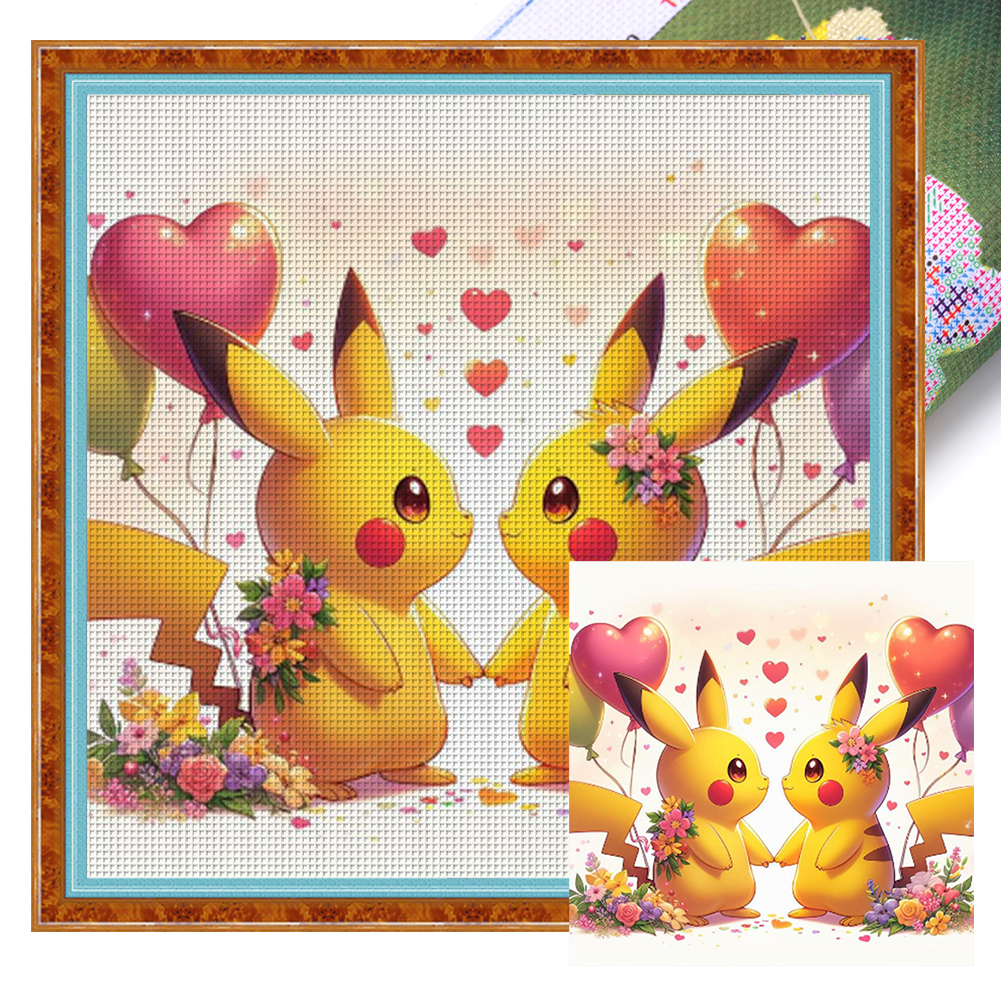 Valentine'S Day Pikachu Full 11CT Pre-stamped Canvas(40*40cm) Cross Stitch