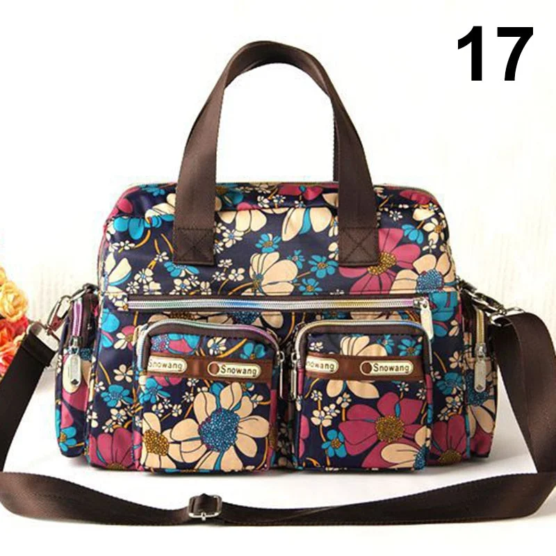 Women Handbag Vintage Flower Printed Waterproof Nylon Shoulder Messenger Bag Large Capacity Tote Bag Casual Picnic Travel Bags