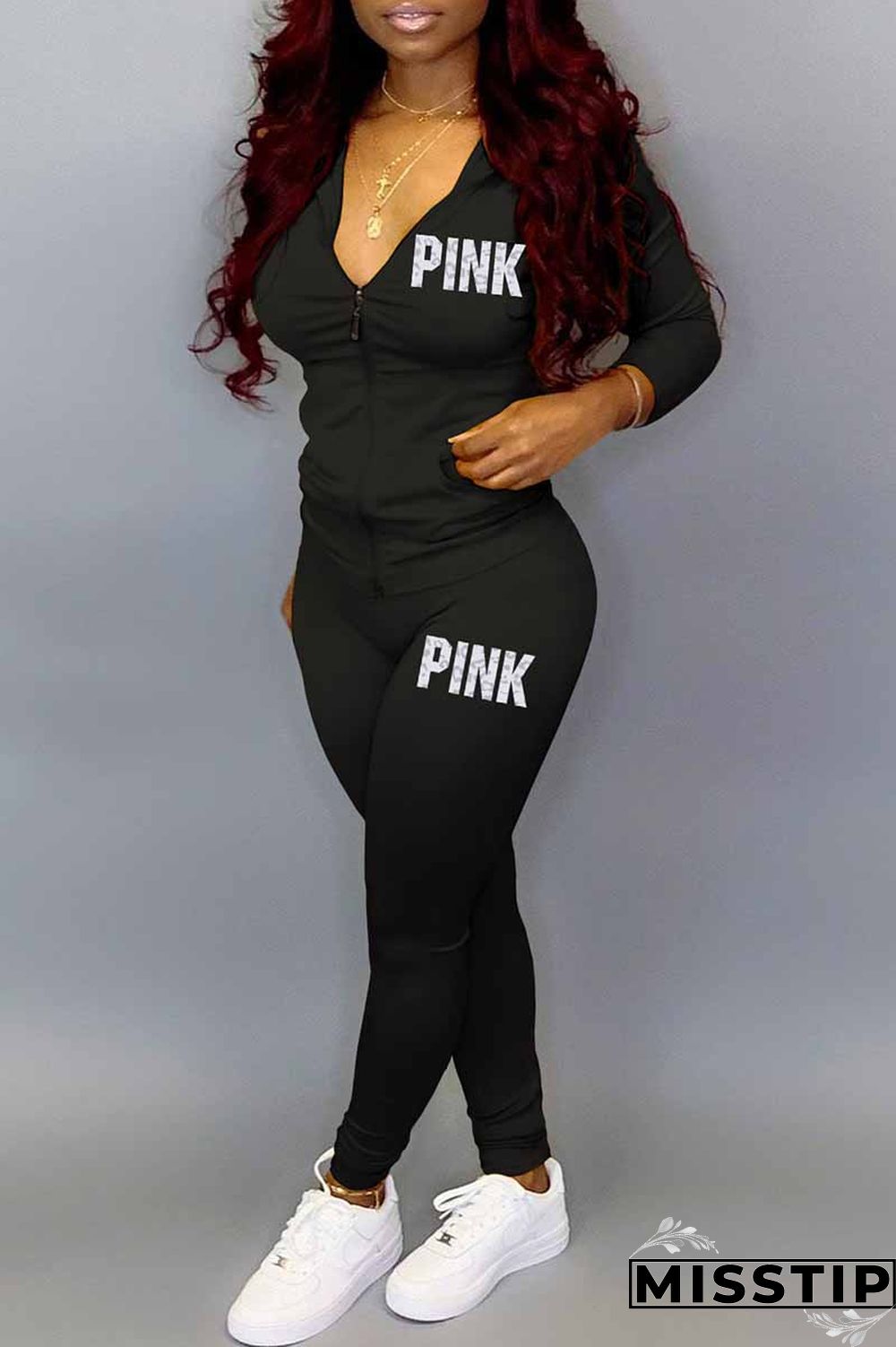 Blue Casual Print Letter Hooded Collar Long Sleeve Two Pieces