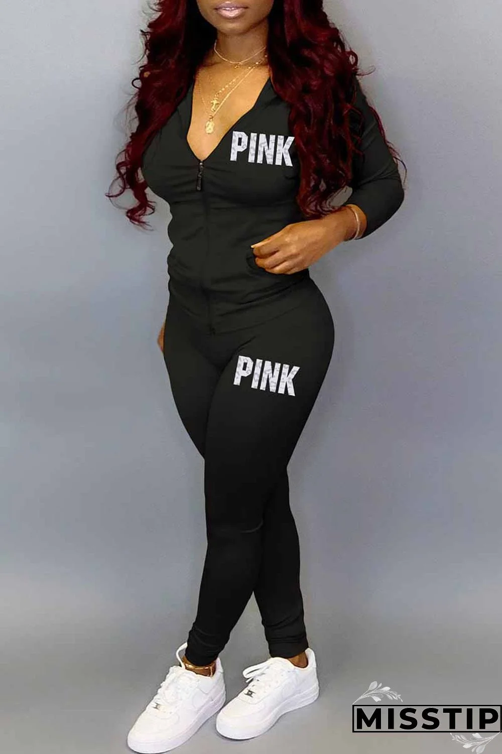 Blue Casual Print Letter Hooded Collar Long Sleeve Two Pieces