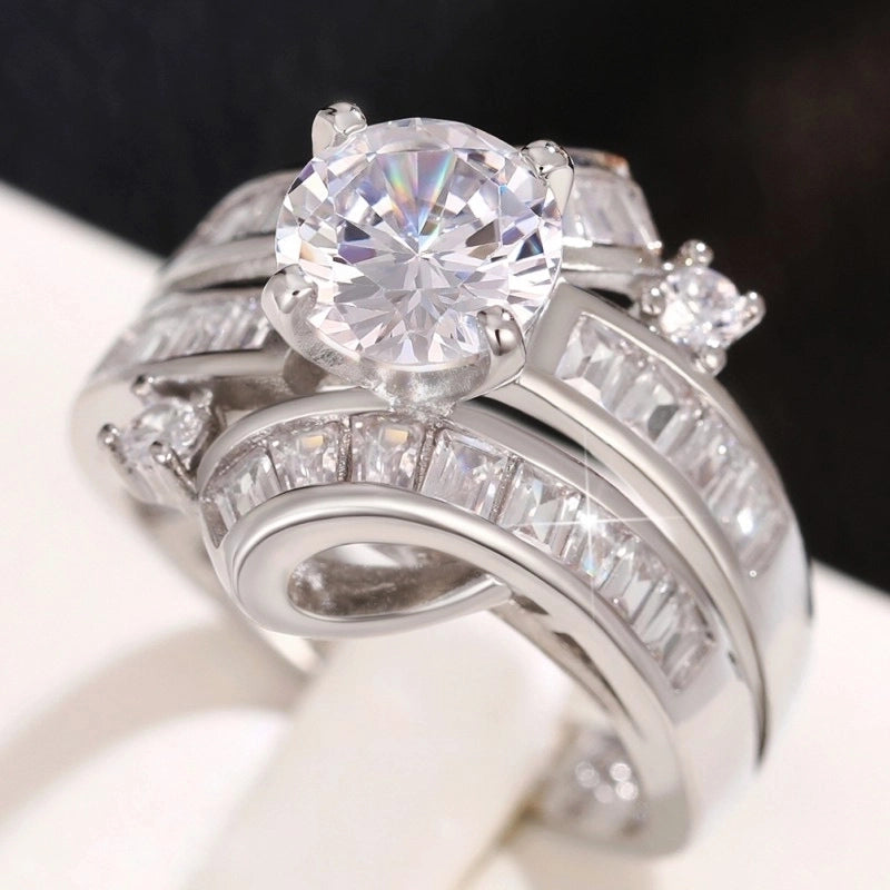 Shiny Geometric Copper Inlay Zircon Rings