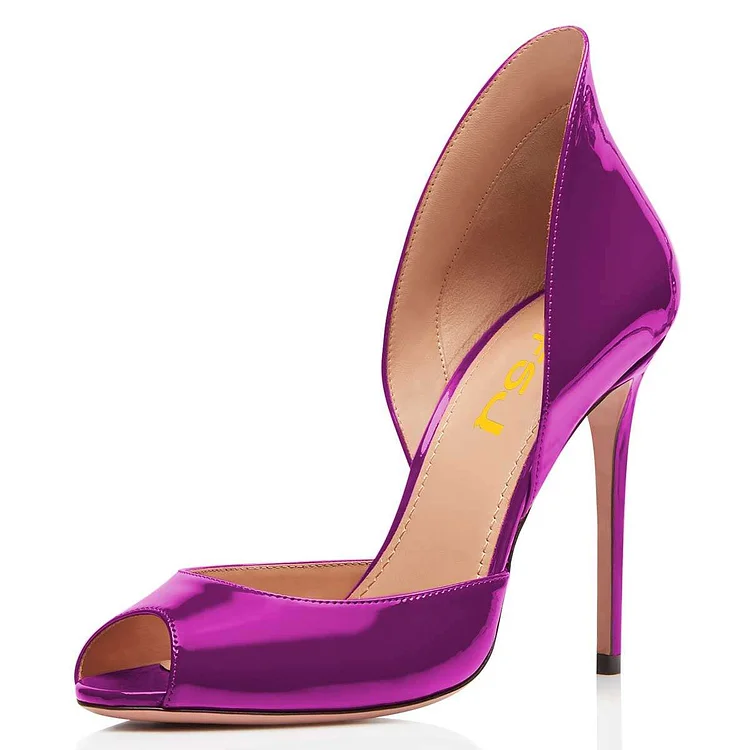 Purple Patent Leather Peep Toe Office Pumps Heels |FSJ Shoes