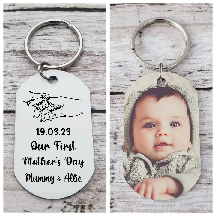Our First Mother's Day Personalized Photo Keychain Custom Date & Text Keychain Holding Hands Gifts For Mother