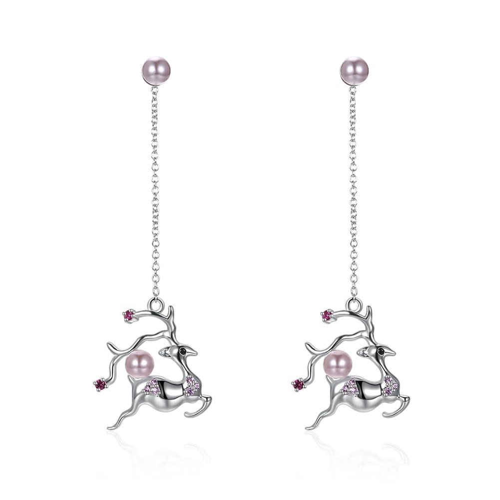 Christmas Explosion Sika Deer Pearl Personality Earrings