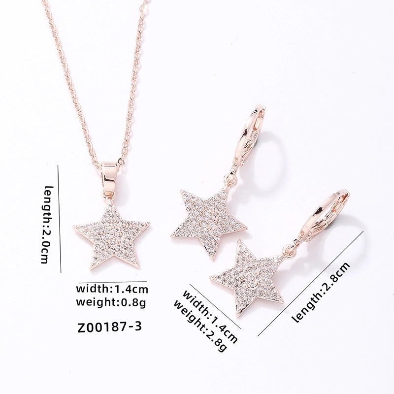 304 Stainless Steel Copper K Gold Plated Rhodium Plated Hip-Hop Minimalist Plating Inlay Pentagram Zircon Jewelry Set