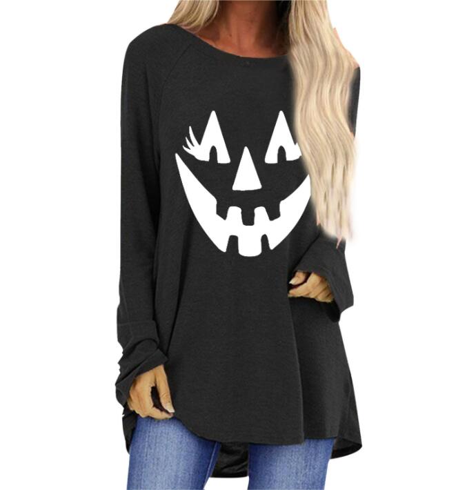 Halloween Shirts Pumpkin Smile Face Print Blouse Women Loose O-neck Oversize Long Sleeve Tops Elegant Fashion Blouse