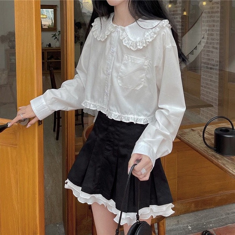 Dubeyi Kawaii White Blouse Women Japanese Soft Girl Lace Sweet Shirts Female Cute Long Sleeve Lolita Style Students Blouses