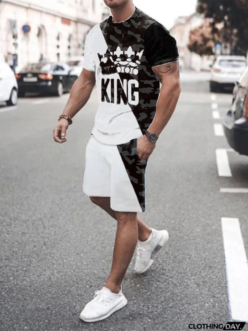 Men's Printed T Shirt And Shorts 2 Piece Sets