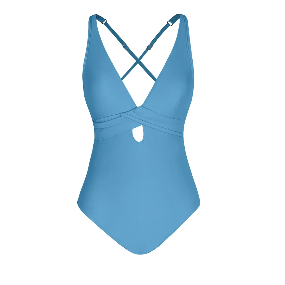 SEASELFIE Teal Cutout Cross Back One-piece Swimsuit For Women Sexy Backless Monokini Swimwear 2023 Bathing Suit Beachwear