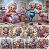 (Multi Style)[Multi-Style]Happy Old Lady Doing Sewing-Full Embroidery 3 Strands 11CT Stamped Cross Stitch-45*45CM
