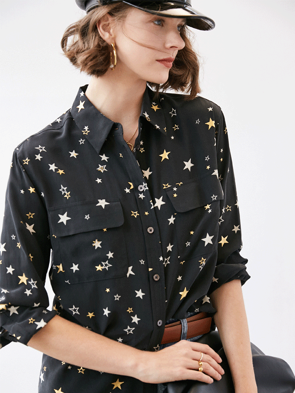 Posh Golden Stay Black Silk Shirt
