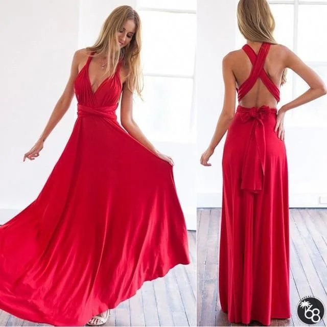 Women Wrap Convertible Boho Maxi Red Bandage Long Bridesmaids Infinity Dress | 168DEAL