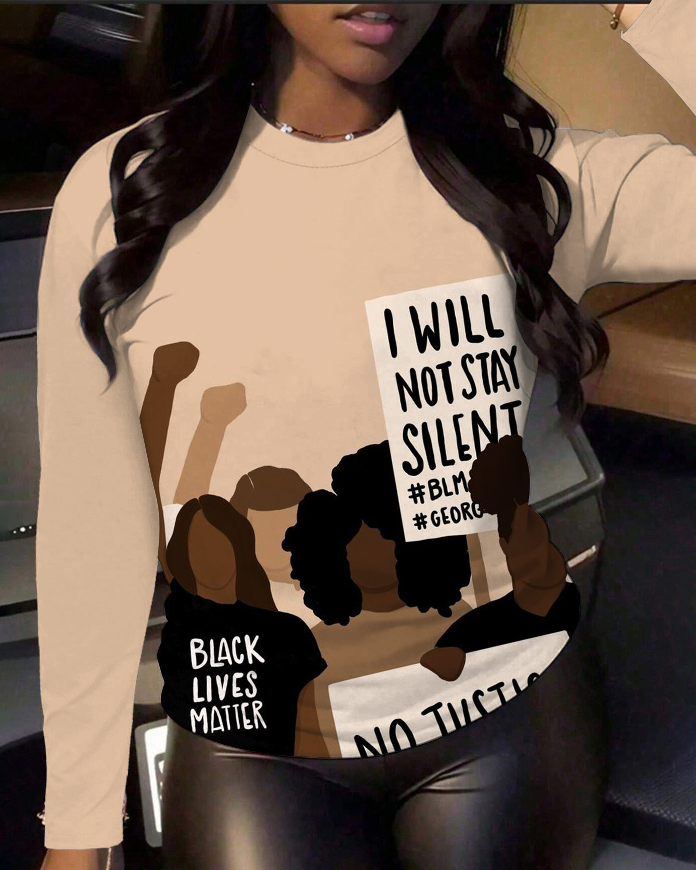 Black Woman Black Lives Matters Crew Neck Long Sleeve T-shirt